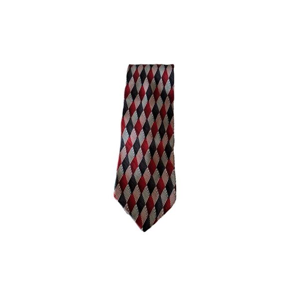 Stafford red white blue diamond pattern 100% silk tie - Picture 1 of 5